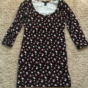 Black floral body con dress